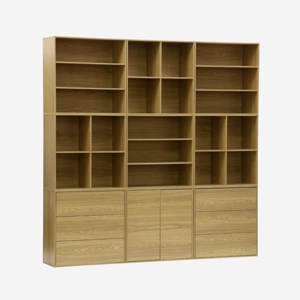 sweeek Libreria modulare Decorativa in Legno con 9 Elementi Quercia - 210x35x210 cm
