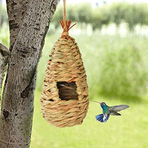Home-X Straw Birdhouses, Outdoor Hanging Birdhouses, Bird House And Nesting Accessories, 10" L X 6" W X 5" H, Natural Straw. Set Of 2 #TOP1