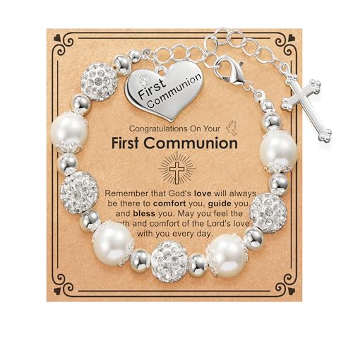 First Communion Confirmation Baptism Cross Bracelet for Girls, Catholic Jewelry Gifts for Kids Daughter Goddaughter Granddaughter 6+2 Inches