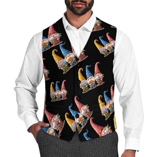 Gnome Men's Suit Vests Business Formal Dress Vest V-Neck Waistcoat for Wedding Casual