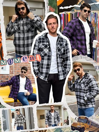 Ceoutdoor Men's Plaid Flannel Sherpa-Lined Zip-Up Hoodie Jac... - image 2