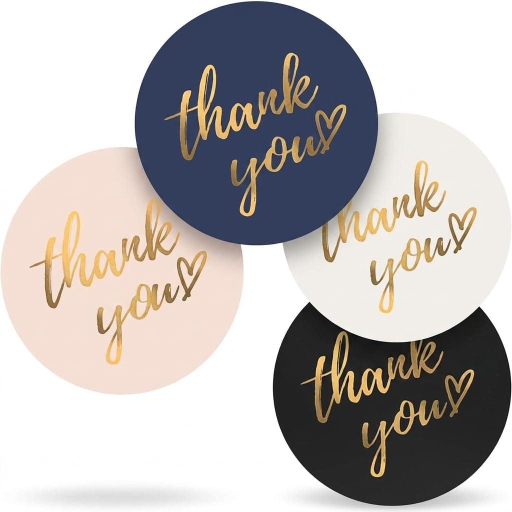 1120pcs Thank You Stickers, 1 Inch Round Gold Foil Thankyou Sticker Labels, Kraft Paper Personalised Stickers for Small Business, Gift Wrap, Party Bags, Wedding, Envelopes - 4 Colors (Blue/White/Pink/