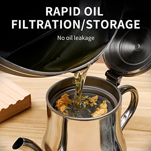 Yardwe Stainless Steel Oil Strainer Pot, 24Oz Grease Container With Fine Mesh Strainer, Oil Dispensing Bottles Oil Storage Can For Home Kitchen (Silver) #TOP4