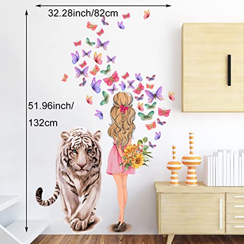 Vinilo Decorativo Tigre y Niña con Mariposas miniatura 4
