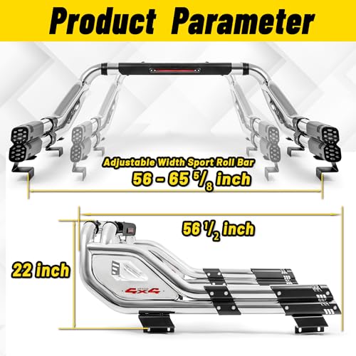 Image of MONOKING Full Size Stainless Steel Roll Bar for Truck with Brake Light, Sports Bar for 2007-2026 F-150 F-250 F-350 Raptor Ranger Dodge Dakota Colorado Silverado Sierra Frontier