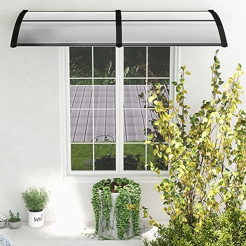 GOPLUS Auvent Porte d'Entree 199x99CM avec Protection Solaire, Résistant au Vent avec Panneau Revêtu à Double Couche et Support en ABS, Capacité de Poids...
