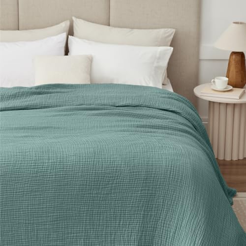 100% Cotton Muslin Blanket Large 50" x 70", 6 Layers Breathable and Lightweight Cotton Throw Blanket for Bed and Couch, Soft Quilt Bedspread, Gauze Blanket for Adults All Season, Teal