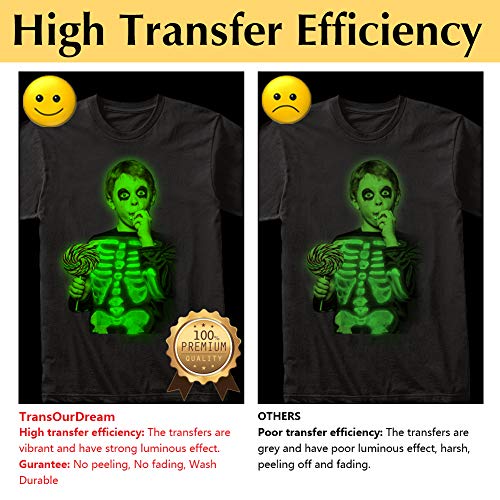 Transourdream Heat Transfer Paper For Dark T Shirts (10 Sheets, 8.5X11'') Glow In The Dark Iron On Transfers Paper Printable Heat Transfer Vinyl For Inkjet Printer #TOP6