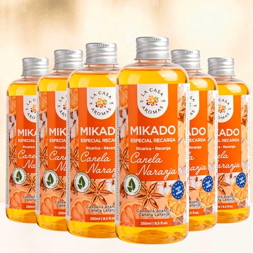 Snowdvance - La Casa de los Aromas - Ambientador Mikado Reposición - Incluye Sticks de Recambio - Fragancia Duradera - Ideal para el Hogar, Baño, Casa - 250 ml (1, cnaranja)