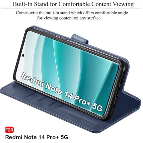 Image of TheGiftKart Flip Back Cover Case for Mi Redmi Note 14 Pro Plus 5G | Dual-Color Leather Finish | Inbuilt Stand & Pockets | Flip Back Case Cover for Redmi Note 14 Pro+ 5G (Faux Leather, Blue & Sky)