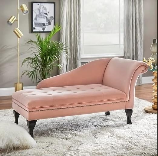 Image of Velvet Left Arm Chaise Lounge Storage Couch Luxury for Offices, Bedroom, Living Room (Pink)