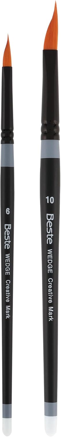 Creative Mark Beste Golden Taklon Wedge #10-2 Pack Artist Brush, Professional Watercolor Brushes, for Acrylic Painting, Short Handle, Sharp Edges, Hand-Tied & Shaped