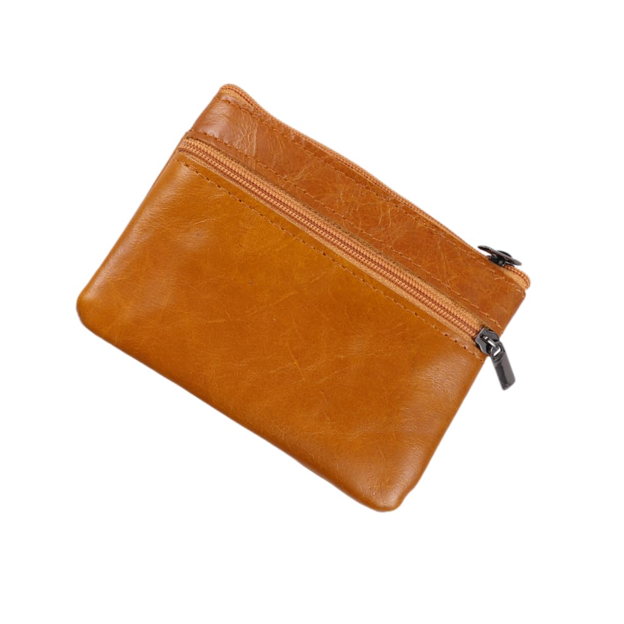 FOMIYES Unisex Mini Leather Wallet with Zipper Closure Compact Credit Holder Coin Purse Durable Light Brown for Daily Use School Shopping and Work