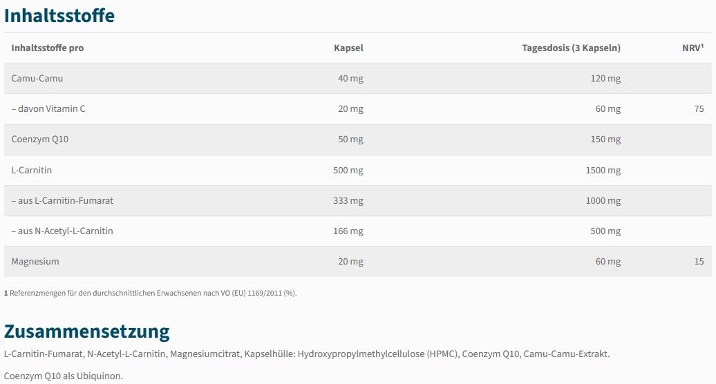 NatuGena Carnitin & Q10, L-Carnitin, fördert die Muskelfunktion und Energeistoffwechsel, 90 Kapseln (1 Monats Packung)