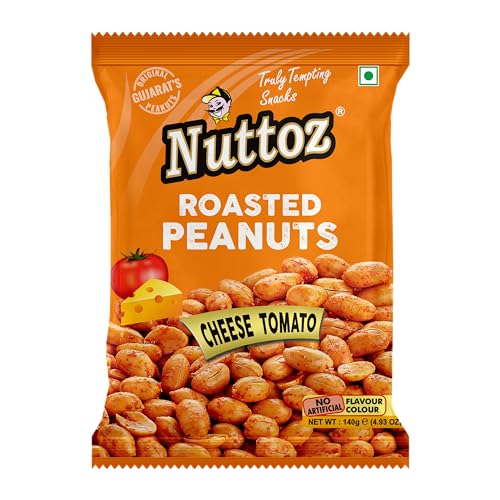 Image of Nuttoz Roasted Peanut Cheese Tomato - Pack of 2 (140gm each) | Jumbo Roasted Moongfali | Non Fried Ready to Eat Healthy Snack | Crunchy Snack and Namkeen