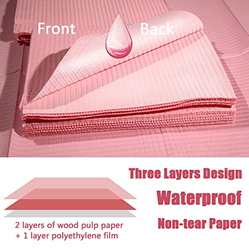Dental-Bibs-Disposable-3-Ply-Waterproof-Patient-Bibs-Dental-Tray-Covers-Eyelash-Extension-Nail-Art-Tattoo-Supplies-13-x-18-Pack-of-125-Pink