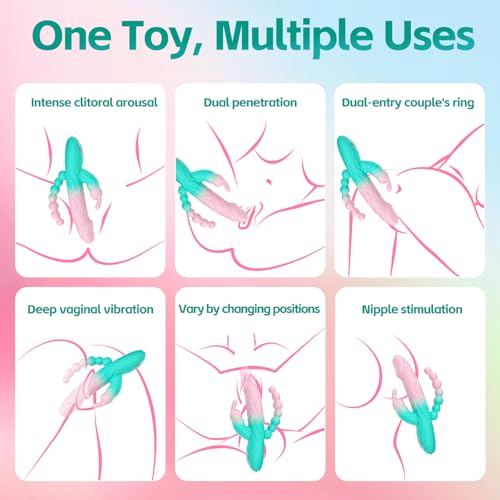 Image of Rabbit G Spot Dildo Vibrator Adult Sex Toys for Women, 3 in 1 Vaginal Anal Beads Clitoris Double 10 Vibration Modes Silicone Nipple Stimulator Massager for Female Couple Play & Games (Green)