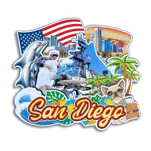 Quwsne Aimant de réfrigérateur San Diego Californie Amérique - Souvenirs de voyage en ville - Cadeaux touristiques 3D - Monuments classiques - Artisanat fait à la main - Décoration d'intérieur - 4006