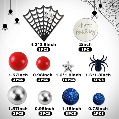 DRWATE Spider Cake Topper with Spider Web Balls Stars for Boys Men Birthday Party Baby Shower Supplies (Spider)