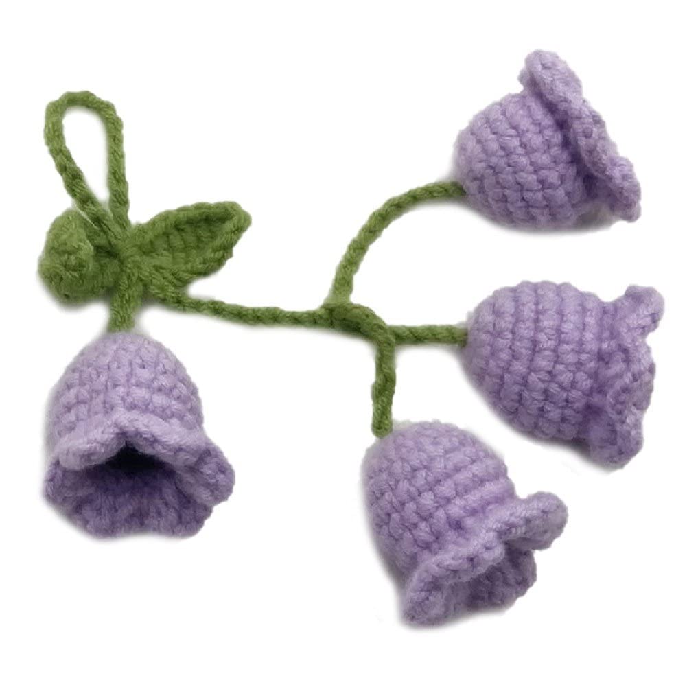 Haowul Purple Crochet Bluebell Flower Pendant Hand Knitted Pendant Artificial Flowers Key Pendant Cotton Knitting Hanging Ornament
