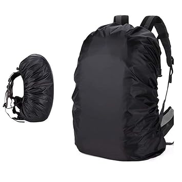 AJUS Nylon Backpack Rain & Dust Bag Cover Waterproof with Cary Pouch Adjustable for Hiking Camping Trekking & Traveling 35L to 60L Laptop, School, Luggage Bag Cover (Rain & Dust Bag Cover, Black)