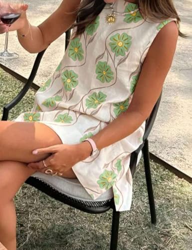 Image of Womens Summer Floral Print Mini Dress Romantic Sleeveless Shift Short Dress Vacation Fairy Dresses