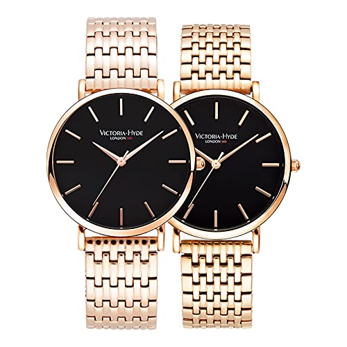 VICTORIA HYDE Luxury Rose Gold Couple Watches for Men Women Stainless Steel...