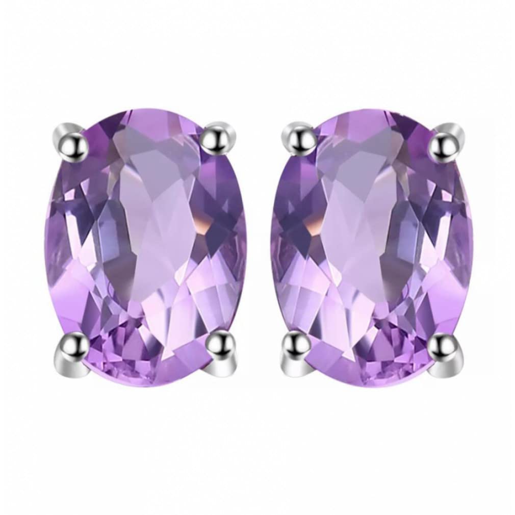 Boucles d'oreilles améthyste en argent 925 sterling ovale véritable - 5