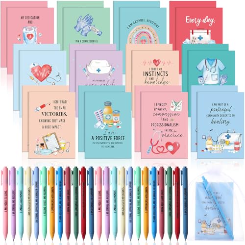Image of Mooliwe 24 Pcs Positive Affirmation Gift Set Gratitude Notebooks with Pens Small Bags Motivational Encouragement Notepads Daily Affirmations Journal for Women Stress Relief Self Care (Nurse)
