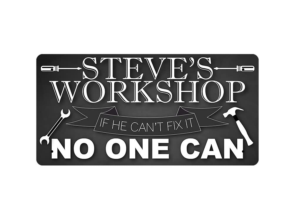 Mcmug White - Steve's Workshop - Metal Sign, Decorative Sign, 200Mm X 100Mm