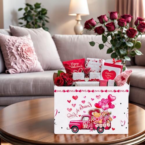 Image of Cute Large Valentine's Day Gift Basket Empty Heart Decor Storage Bin for Kid Baby Room Decor (Rose Red Truck Bear)