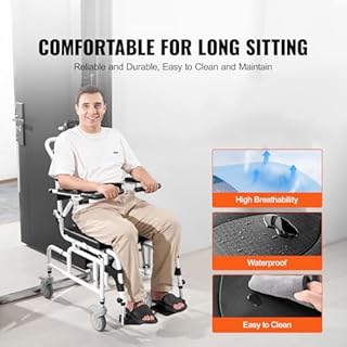 VEVOR Shower Wheelchair, 17.5in Width Aluminum Alloy Bathroom Wheelchair for Inside Shower, Adjustable Rolling Shower Chair w/Brake for Disabled Adult, 300 lbs Capacity Shower Transport Chair