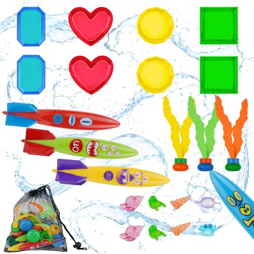 OSDUE 24PCS Juguetes de Buceo para Criaturas Submarinas, Juguetes de Buceo para Niños, Juegos de Juguetes de Buceo,Juegos Acuáticos,Juegos de Juguetes para Piscinas,Juguetes de Entrenamiento Submarino