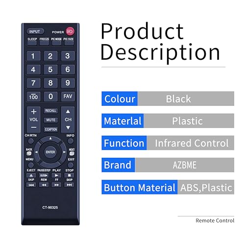 Télécommande compatible Toshiba CT-90325 pour téléviseur 32C10