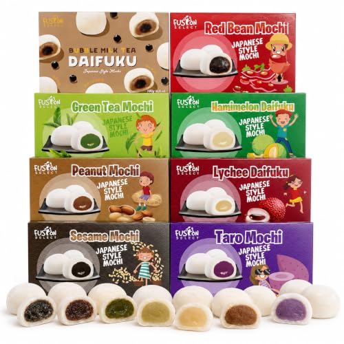 Japanese Mochi 8 Variety Pack: Boba Milk Tea, Taro, Sesame, Hamimelon, Lychee, Green Tea, Peanut & Red Bean in Fusion Select Gift Box - image 1