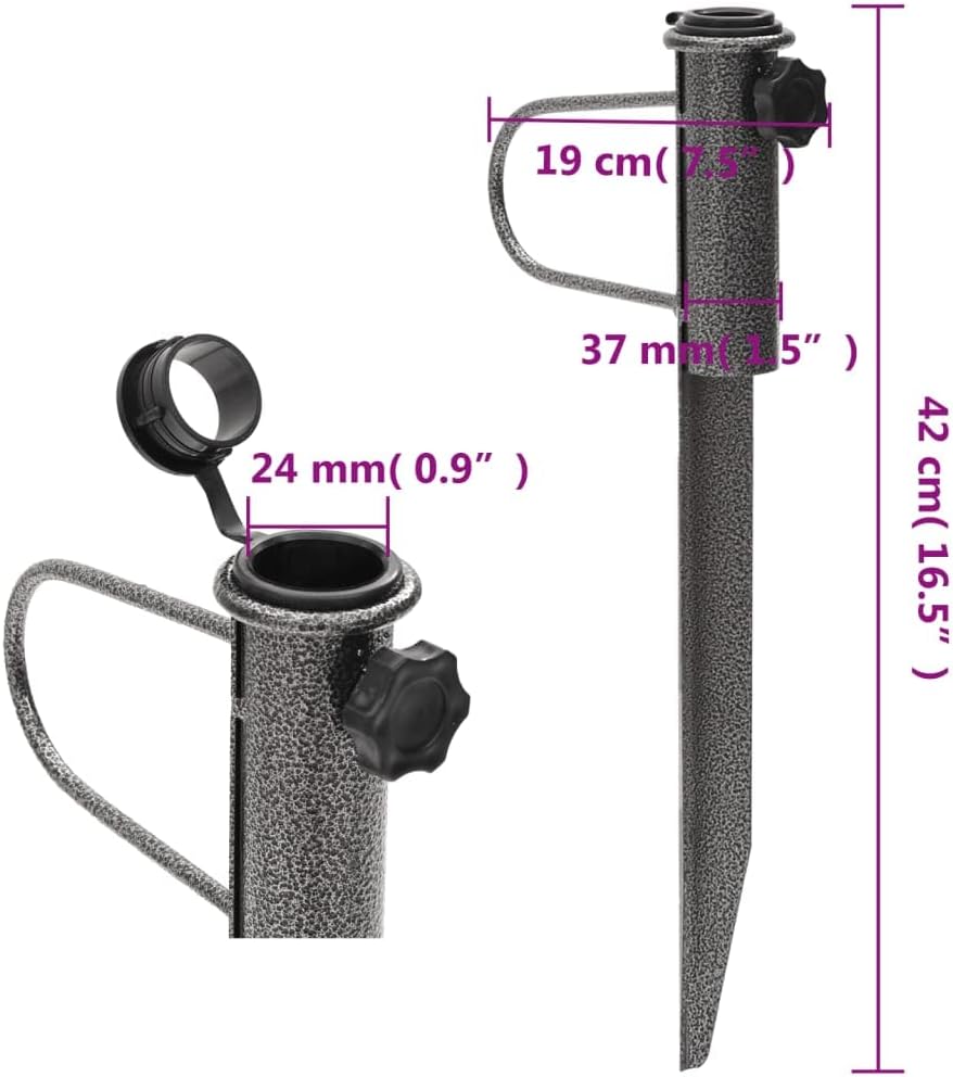 vidaXL Parasol Stands with Spikes 2 Pcs, Patio Umbrella Stand, Beach Umbrella Anchor for Outdoor Garden, 7.5"x16.5" Galvanized Steel