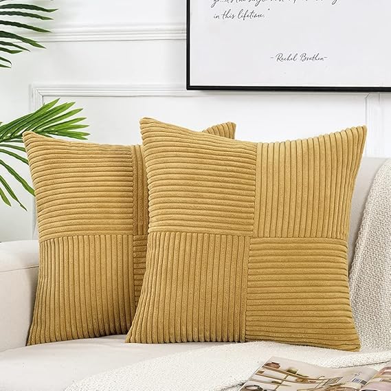 Image of Guffaw Corduroy Pillow Covers Boho Decorative Spliced Throw Pillow Covers Soft Solid Couch Pillowcases Cross Patchwork Cushion Covers for Living Room Bed Sofa 16x16 inch (3, Light Brown)