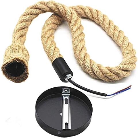 COOBATG Hemp Rope Chandelier Single Head;Pendant Lamp E27 Base Ceiling Lamp;Retro Pendant Light Cord- DIY Home Decoration Cover