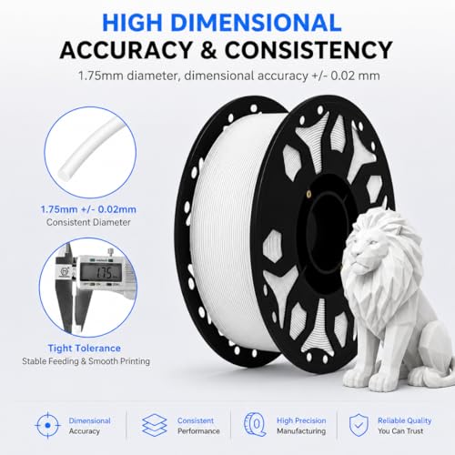 Image of FILAMONT PLA+ 3D Printer Filament 1.75mm, High Strength & Low Warp Printing Material, Dimensional Accuracy ±0.02mm, Vacuum Sealed with Desiccant, 1kg Spool (White)