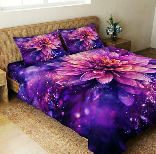 Image of Home Sizzler 7D Digital Print Midnight Bloom Soft Microfiber Double Bedsheet with 2 Pillow Covers, 300TC