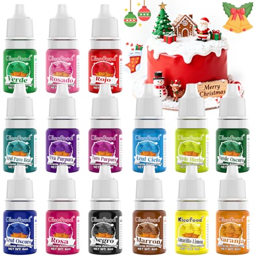 Colorante Alimentario en Gel - 15 Colores Conjunto de Colorante Alimenticio, Juego de Colorante Alimentario de Pastel Líquido Concentrado para Hornear, Decorar, Fondant, Cocinar, Icing - 6ml