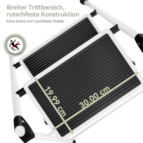 KINGRACK Stufen Leiter, Klappleiter mit Anti-Rutsch und breitem Pedal, Kleine Leiter mit Griff, Robuste Stahlleiter, leichte und tragbare Trittleiter (Weiß, 4 Stufen mit handläufen)