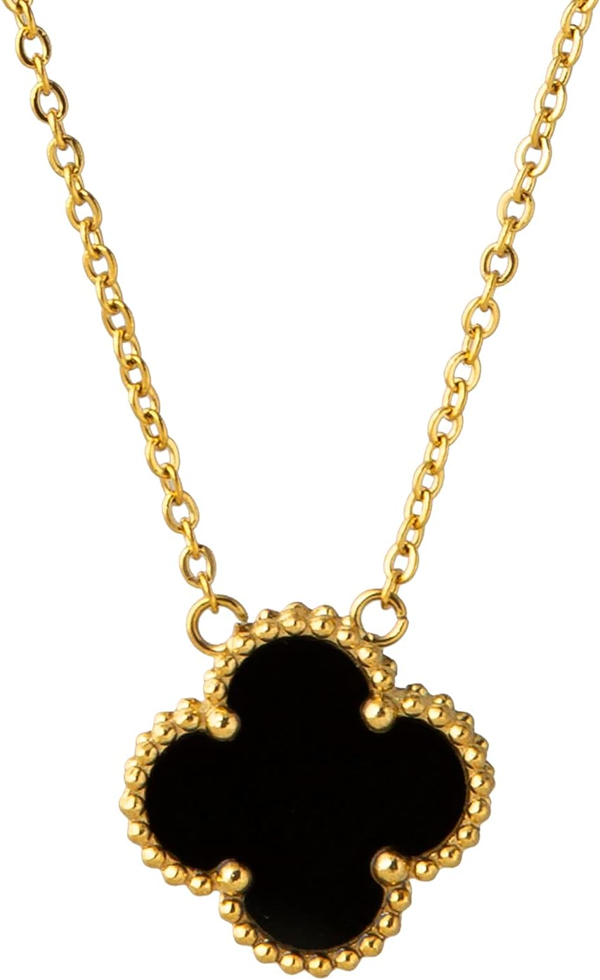 MOONDUSTGold Plated AD Clover Pendant Necklace For Girls,Teens & Women