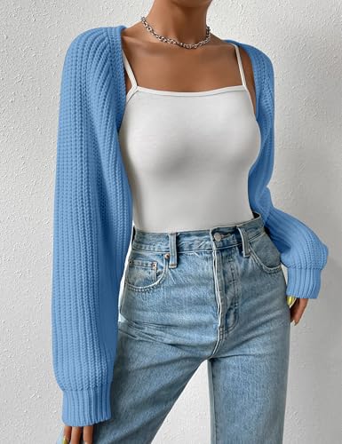 Image of Women's Long Sleeve Open Front Knitted Crop Cardigan Drop Shoulder Knit Bolero Shrug Sweater
