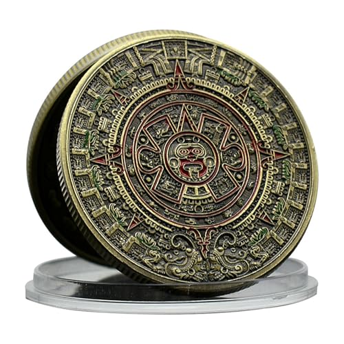 MENOOK Mexikanisches Maya Totem Symbol Münze Memorabilia der Maya Zivilisation Maya Kalender Metall Medaillon Kollektion - Kupfer