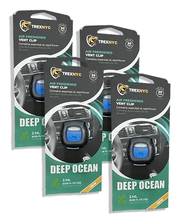 Car Air Fresheners Vent Clips, Essential Car Odor Eliminator, Perfect Scented Car Accessories, For Long Lasting Fragrance up to 30 days, 0.07 FL.OZ (Deep Ocean, 4 Packs)