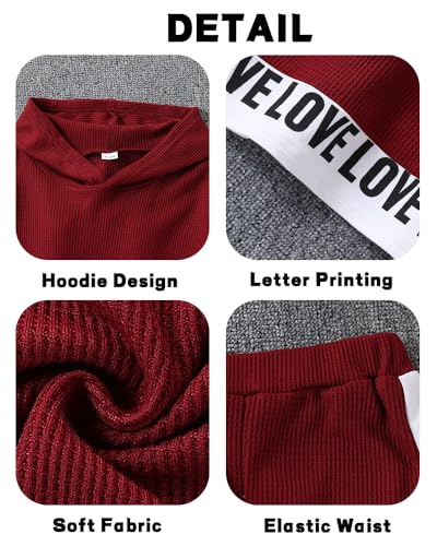 Image of Toddler Kid Girls Clothes Ribbed Color Block Long Sleeve Hoodie Sweatsuit Set Fall Outfits