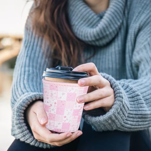 Image of Reusable Insulated Sleeve for Iced Coffee Cup, 3-Pack Coffee Neoprene Drink Sleeve for Cold & Hot Drinks, Beverage Holder for Iced Coffee (Pink Patchwork)