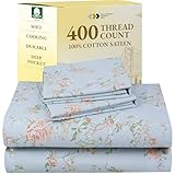 400 Thread Count 100% Cotton Sheets in Antique Rose Printed Queen Size Set, 4-Piece Long-staple Combed Cotton Best Sheets For Bed, Breathable, Sateen Weave Fits Mattress Upto 18'' Deep Pocket