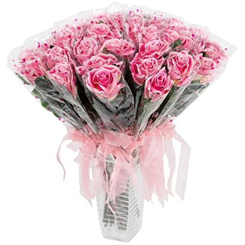 Floral Elegance Artificial 48cm Single Stem Gift Wrapped Pink Rose Flowers x 48 Cover